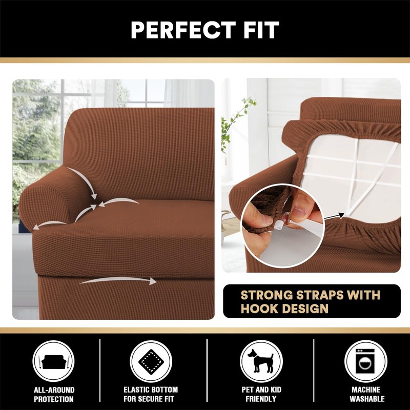 PrinceDeco T Cushion Loveseat Slipcover 3 Pieces Sofa Covers for