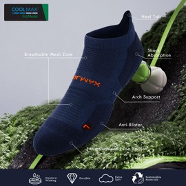 BRISIRA Coolmax Bamboo Viscose Compression Running Socks 3 Pairs Ankle Low Cut Athletic Anti Blister Cushioned Seamless