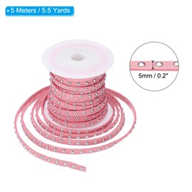 PATIKIL 16.4ft Studded Faux Suede Cord Rope for Jewelry Making, 5mm Micro Fibre Flat Leather Lace Beading String Ribbon with Rivets, Pink Silver
