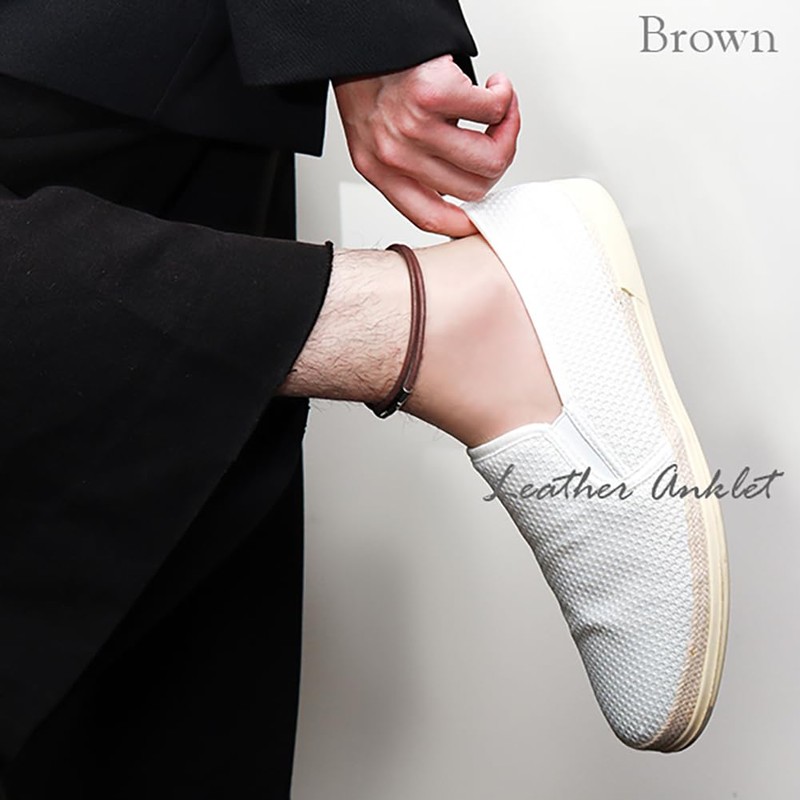 Clos Me Leather Anklet, Stainless Steel, Hypoallergenic, Tochigi Leather, Simple,