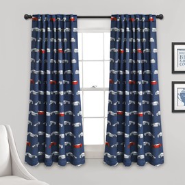 Lush Decor Race Cars Light Filtering Window Curtain Panel Set, 52"W x 63"L, Navy & Red