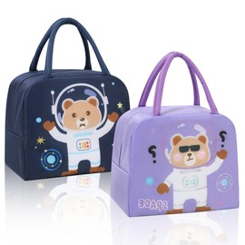 KASESSS 2 x Lunch Bag Children, Mini Cool Bag Children, Cute Lunch Bag, Lunch Bag for Kids, Lunch Bag for Work, School, Picnic, Lunch Bag Gifts for Girls Boys (Navy Blue, Purple)