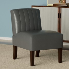 Armless Accent Chairs Upholstered Dining Chairs Living Room Chairs with Solid Wood Legs Leather Reading Chair for Adults Comfy Chair for Bedroom Vanity Kitchen (Asphalt)