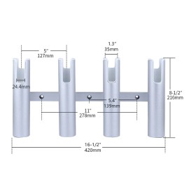 Hoffen Wall-mounted Aluminium Fishing Rod Holder For Boat, 4 Tube Linked Fish