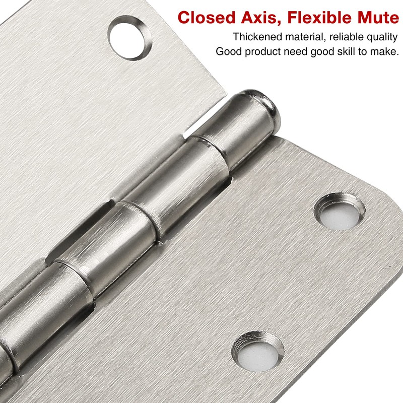 3 Pack Rounded Door Hinges Brushed Nickel 3.5 Inch 5/8"