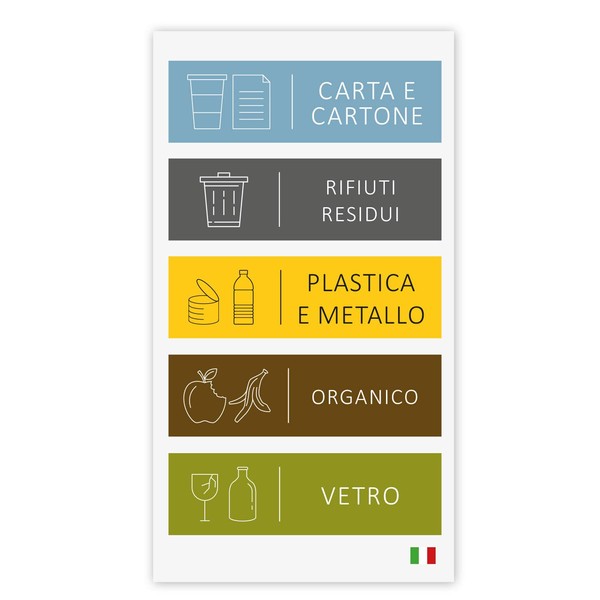 younikat you0015 5 Stripes Bin Stickers Italian for Waste Separation