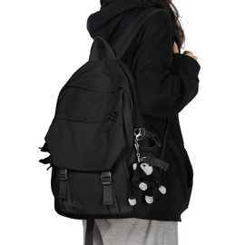 SEAFEW Korean Backpack Women's Large Capacity Lightweight Fashionable Double Shoulder Bag Durable High School Elementary School Girls Commute School Backpack, Black