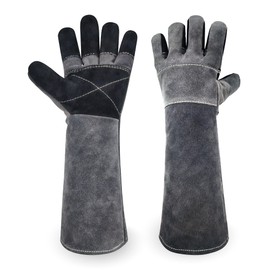 MOUTCLMB Animal Handling Gloves, 17.7 Inches, Double Leather Reinforced, for Dog, Pet, Cat, Bird, Falconry, Snake