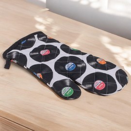 MIJOMA Oven Glove or Pot Holder - Retro Design for Stylish Cooking - High Quality Cotton with Digital Print (Vinyl Records, Oven Glove, 17 x 32 cm)