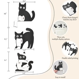 Funny Black Cat Bathroom Decor Set, 3 Pcs Wooden Cats