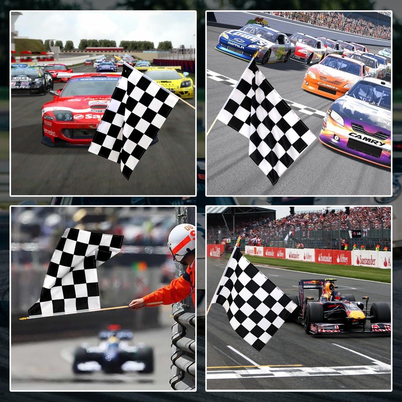 Ckexin 12 Pack Checkered Small Stick Flag 12x18 Inch Black