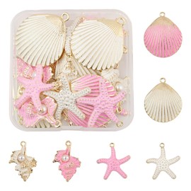 BEEFLYING 24 Pcs Marine Life Theme Alloy Pendant Charms Assorted Spray Painted Pendants Scallop Conch Starfish Shape Charms for Jewelry Making Crafts Supplies