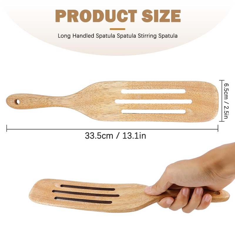 Slotted Spurtle - 33cm Wooden Kitchen Utensils, Includes Wooden Spoons