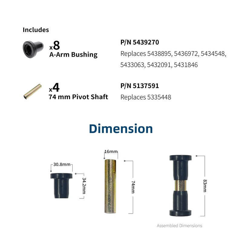 DCOMA Front or Rear Upper Lower A Arm Shaft Bushings