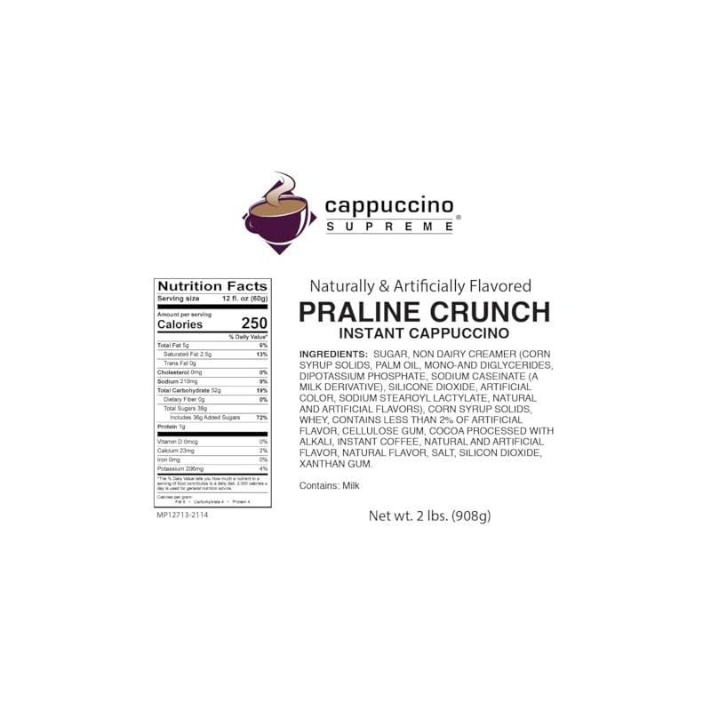 Cappuccino Supreme 2 lb bag Praline Crunch Instant Cappuccino Mix