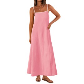 KIRUNDO Women Summer Maxi Sundress 2025 Boho Spaghetti Strap Sleeveless Casual Loose Flowy A Line Beach Vacation Dress(Pink, Small)