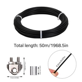 50 m Steel Cable 3 mm, Stainless Steel Rope Wire Rope PVC Coated with 8 Wire Rope Clamps, 20 Aluminium Sleeves, 167 kg Load Capacity Wire Cable 7 x 7, Hanging Wire Stainless Steel Wire Rope Washing