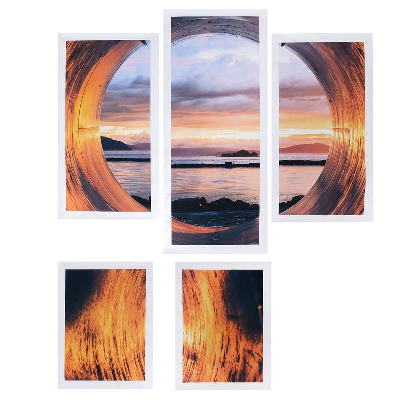 5PCS Frameless Canvas Painting Seaport Pattern Wall Art Picture for