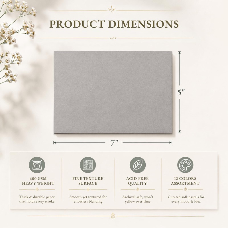 Somime 5x7 Sanded Pastel Paper Pad, 600gsm 12 Sheets of