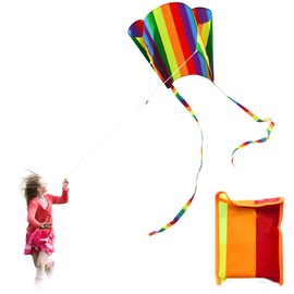Rainbow Kite Colorful Pocket Kite, Outdoor Sport Flying Kites with Long Tail, Summer Beach Park for Beginner, Kids and Adult, Gift to Boys Girls