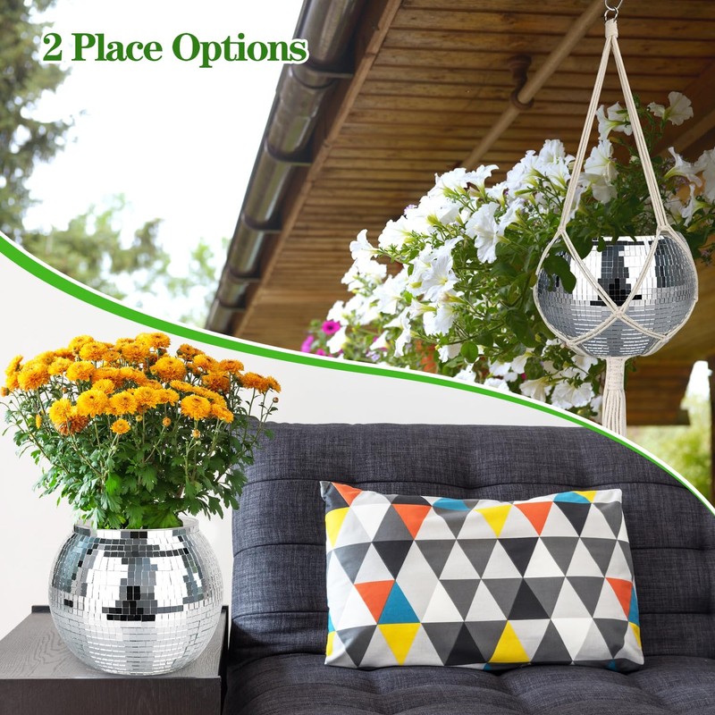 FGBNM Disco Ball Planter, 1pcs 10” Silver Disco Ball Planter,