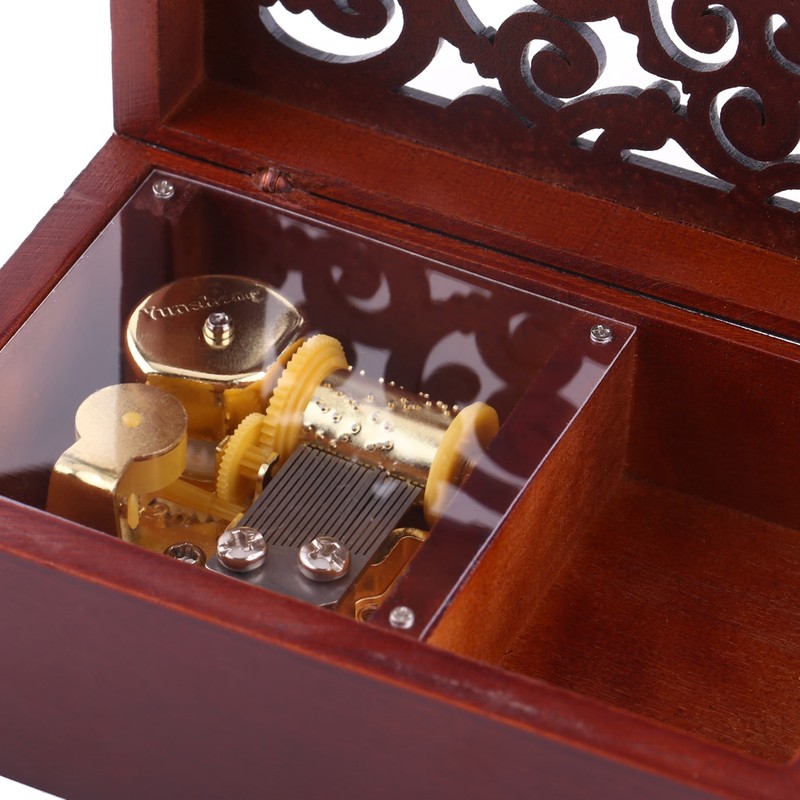 1Pc Solid Wood Miniature Hollow 18 Note Wind Up Music