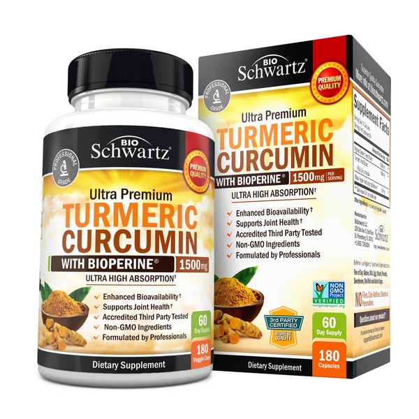 Turmeric Curcumin with Black Pepper Extract 1500mg - High Absorption