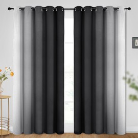 SimpleHome Ombre Room Darkening Curtains for Bedroom, Gradient Black to Grey White Light Blocking Thermal Insulated Grommet Window Curtain/Drapes for Living Room,2 Panels, 70x84 inches Length