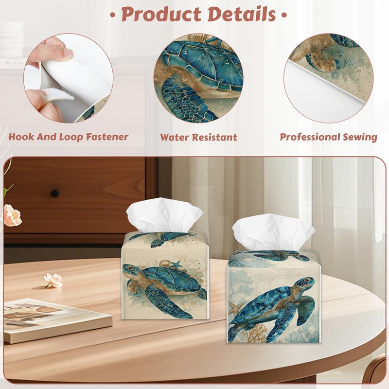 Ocean Sea Turtle Tissue Box Holder, Leather Tissue Box Cover