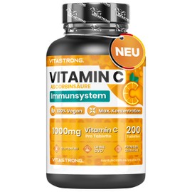 Vitamin C High Dose 1000 mg, 200 Tablets 100% Vegan (1 per Day/6+ Months), Ascorbic Acid Vitamin C Supplement for Immune System, Skin, Fatigue, Collagen Formation, Alternative to Gummies