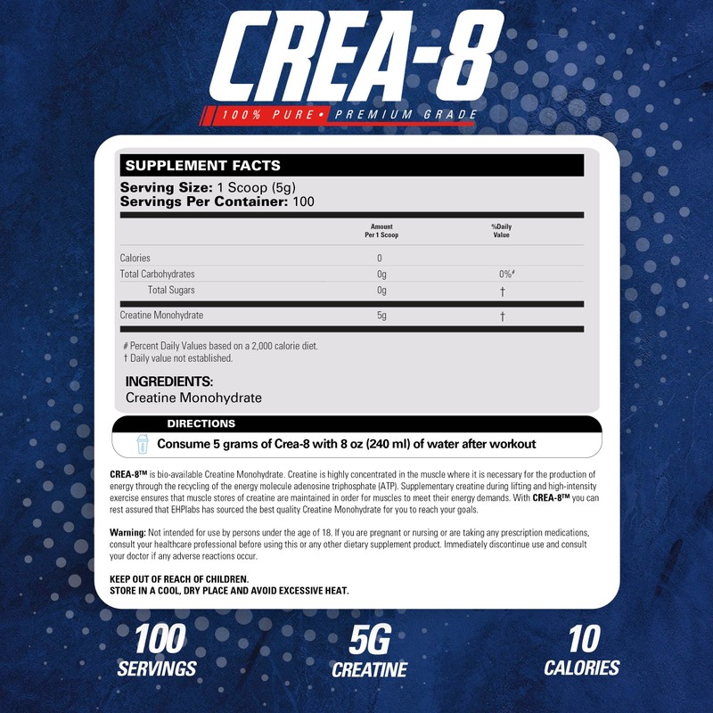 EHP Labs CREA-8 Creatine Monohydrate Powder - Unflavored Creatine Powder