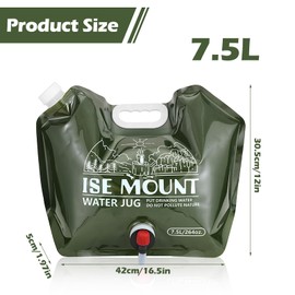 PTJJXA Pack of 2 Foldable Water Canisters, 7.5 L Foldable Water Bag with Tap, Camping Water Canister, Foldable Water Container, Reusable Folding Water Canister for Camping, Hiking