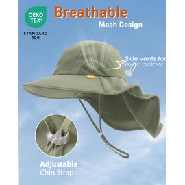 FURTALK Toddler Kids Sun Hat with Neck Flap UPF 50+ UV Protection Wide Rigid Brim Boys Girls Beach Swimming Sun Hats, Green, 5 years