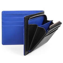 VISOUL Men's Genuine Leather Wallet with RFID Protection, Landscape Format Wallet for Men, Black+blue
