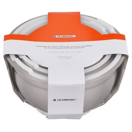 Le Creuset Set of 3 Nested Mixing Bowls w/Nonslip Silicone Base & Plastic Air Tight Lids, Large, Stainless Steel