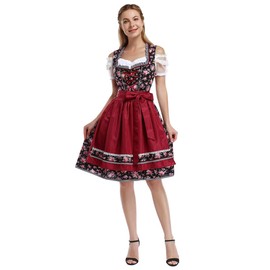 KOJOOIN Women's Traditional Dirndl Costume, Short, Midi, 3-Piece Costume for Oktoberfest, Dress, Blouse and Apron