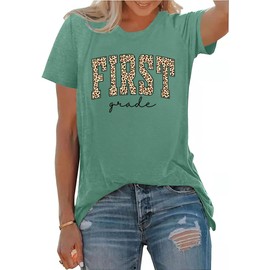 Teach Shirts Women First Grade Teacher Tshirt Funny Teaching Gift Short Sleeve Tee Leopard Print Letter Blouse Tops