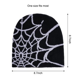 hoyuwak Black Beanie Y2k Beanie Graphic Spider Web Knitted Winter Hat Crochet Goth Skull Cap Headwear for Women Men Christmas Cold Weather Rave