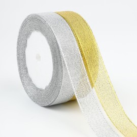 WANVISLIN 3/4 Inch Gold and Silver Ribbon, Metallic Glitter Ribbons for Christmas Tree, Gift Wrapping, Christmas Decoration Crafts(Gold and Silver,Total 50 Yards)
