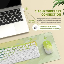 Mobifice 2.4G Wireless Keyboard and Mouse Combo Slim Cute Cordless Compact Size Silent Retro Keyboard and Mouse Set for PC Computer,Laptop,Windows,Mac,Tablets (Upgraded Graffiti Paint‌ Green)
