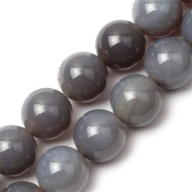 GEM-inside Grey Agate Beads Round Gemstone Gray Loose Beads Agate Beads For Jewelry Making Necklace Bracelets 18mm 15 Inches