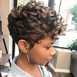 QITAQOTA Pixie Cut Wig Short Wigs For Black Women Fluffy Curly Wig Short Cut Wigs Short Curly Wig Afro Curly Funmi Wigs Hair Replacement Wigs Hallowwen Cosplay Wig