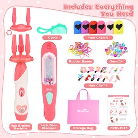 Dreamon 51 Pcs Hair Styling Tools - Hair Gem Stamper Kit and Automatic Hair Braider - Bling Hair Jewels for Girl with Reusable Shining Diamonds and Hair Chalk - Hair Salon Toys Christmas Birthday Gift
