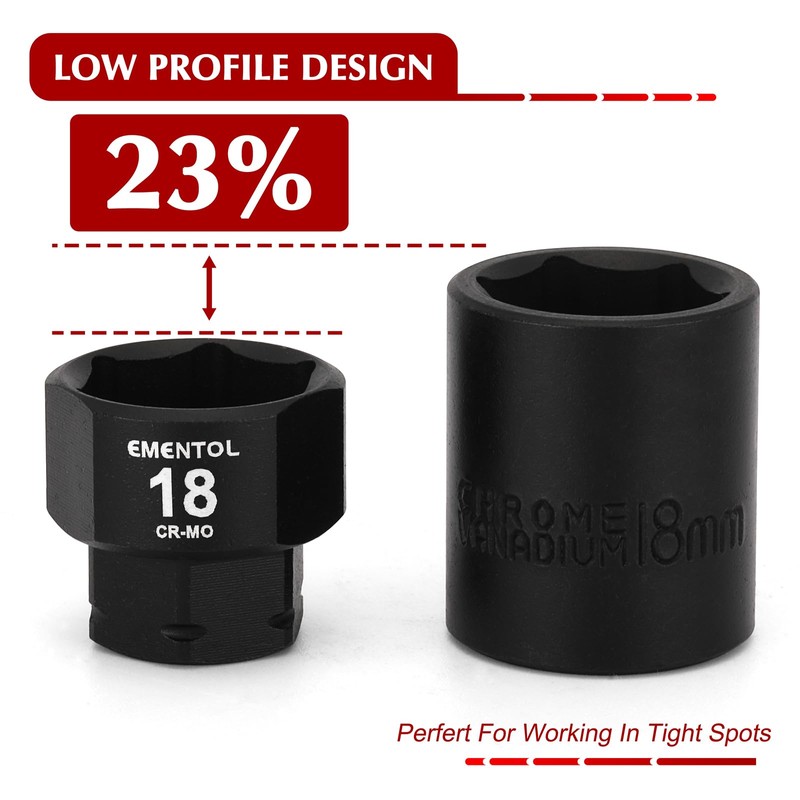EMENTOL 19 Pieces 3/8" Drive Low Profile Nano Impact Socket