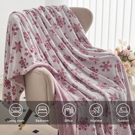 ARYURBU Snowflake Fleece Throw Blanket, Soft Fuzzy Flannel Decorative Christmas Blankets for Sofa Couch Bed, Lightweight Warm Cute Red Blanket All Season for Adult Kids Girls 70"x 80"