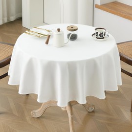 Aoztio Waterproof Round Tablecloth, Wrinkle Resistant Washable Polyester Tablecloths for 2 to 4 Seater, Linen Style Rustic Indoor Outdoor Table Cloth for Daily Use - White, 120cm