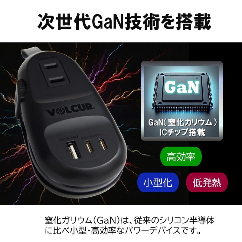VOLCUR PSE Certified Power Strip Rapid Charger, 65 W, Compact,