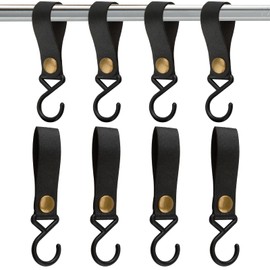 8 Pieces Leather S Hooks, S Hooks with Leather Loop, Multifunctional Hooks for Kitchen, Bathroom, Wardrobe and Camping, Stroller Hooks, Towel Hooks, Coat Hooks, Door Hooks, Wall Hooks