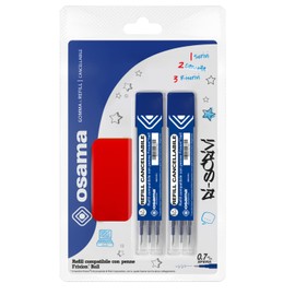 OSAMA Riscrivi - Compatible with Pilot Frixion Refill Blue 0.7 mm, Pack of 6 + Eraser, Refillable Ballpoint Pen, Erasable Gel Pens Compatible with Frixion Pen for Office Supplies and Stationery