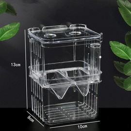 5.1 x 3.9 x 3.1 inches (13 x 10 x 8 cm), Clear Breeding Isolation Box, 2 Tiers, Shrimp Mushroom Hatching Spawning Box, Multi-functional, Guppy, Fry Isolation, Breeding Protection, Aquarium Accessories